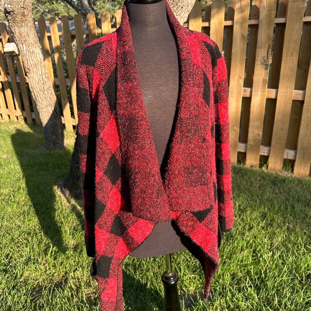 RED Buffalo Check Cardigan Sweater